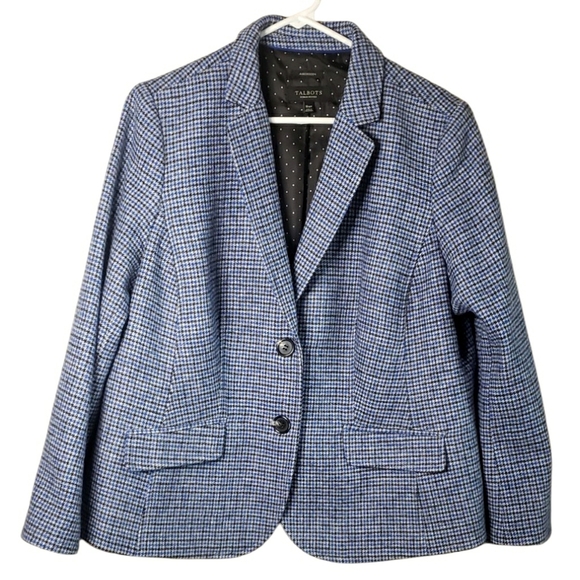 Talbots Blazer Womens Blue Tweed Aberdeen 16 WP Wool Blend Career Work Coat - Picture 1 of 12